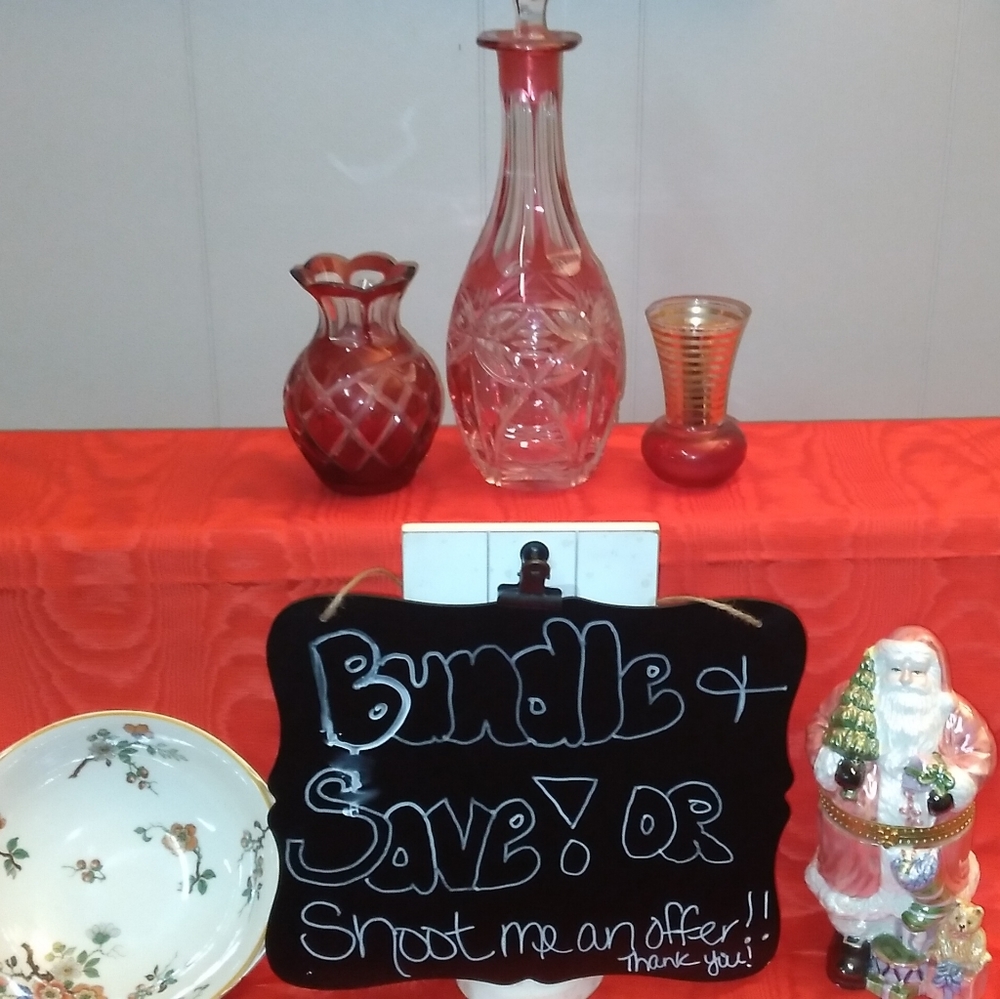 Vintage decanter set, Santa and plate